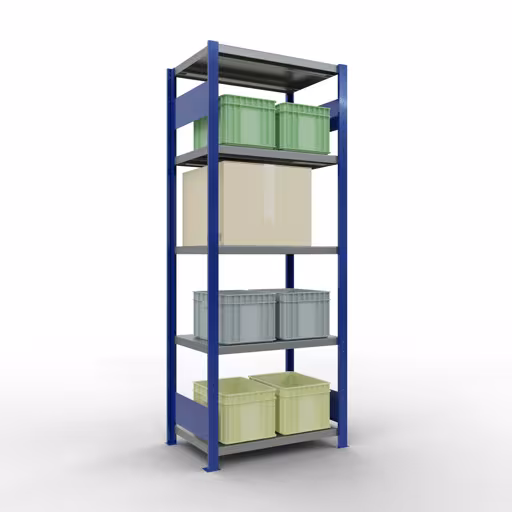 Abbildung Nr 13 des Artikels Grundregal, Fachbodenregal Stecksystem MULTIplus250, 2000 x 750 x 500 mm (HxBxT), 5 Fachböden, Längenriegel, RAL 5010 enzianblau/verzinkt/verzinkt aus der Produktgruppe Stecksystem von der Marke Schulte Lagertechnik