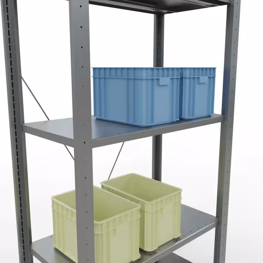 Zusatzbild des Artikels Grundregal, Fachbodenregal Stecksystem MULTIplus150, 2000 x 750 x 400 mm (HxBxT), 5 Fachböden, Kreuzstrebe, verzinkt Zusatzbild des Artikels Grundregal, Fachbodenregal Stecksystem MULTIplus150, 2000 x 750 x 400 mm (HxBxT), 5 Fachböden, Kreuzstrebe, verzinkt aus Grundregal