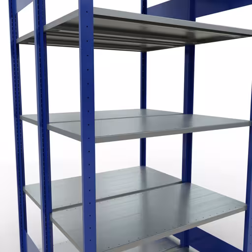 Zusatzbild des Artikels Grundregal, Doppelregal, Fachbodenregal Stecksystem MULTIplus150, 2000 x 1000 x (2x500) mm (HxBxT), 2x5 Fachböden, Längenriegel, RAL 5010 enzianblau aus Doppelregale