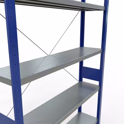 Grundregal, Fachbodenregal Stecksystem MULTIplus250, 3000 x 1300 x 300 mm (HxBxT), 7 Fachböden, Kreuzstrebe, RAL 5010 enzianblau/verzinkt von der Marke Schulte Lagertechnik aus der Produktreihe Stecksystem