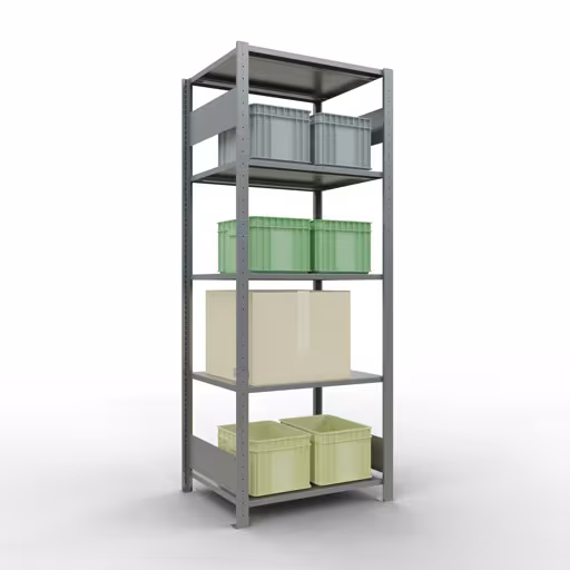 Zusatzbild des Artikels Grundregal, Fachbodenregal Stecksystem MULTIplus150, 2000 x 750 x 600 mm (HxBxT), 5 Fachböden, Längenriegel, verzinkt aus Grundregal