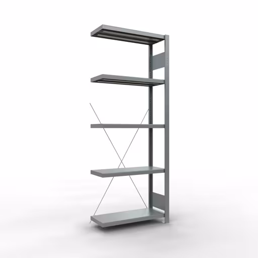 Anbauregal, Fachbodenregal Stecksystem MULTIplus250, 2000 x 750 x 300 mm (HxBxT), 5 Fachböden, Kreuzstrebe, verzinkt aus der Kategorie Anbauregal mit der Artikelnummer 12935-75