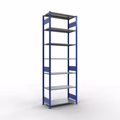 Grundregal, Fachbodenregal Stecksystem MULTIplus85, 3000 x 1000 x 500 mm (HxBxT), 7 Fachböden, Längenriegel, RAL 5010 enzianblau aus der Kategorie Grundregal mit der Artikelnummer 13152-LR-B
