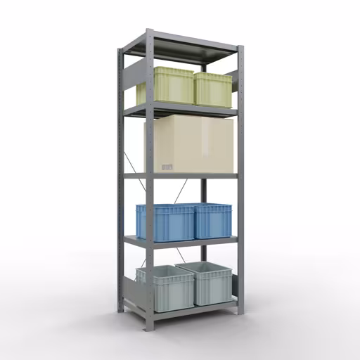 Produktbild Nr 14 des Artikels Grundregal, Fachbodenregal Stecksystem MULTIplus250, 2000 x 750 x 500 mm (HxBxT), 5 Fachböden, Kreuzstrebe, verzinkt Abbildung Nr 14 des Artikels Grundregal, Fachbodenregal Stecksystem MULTIplus250, 2000 x 750 x 500 mm (HxBxT), 5 Fachböden, Kreuzstrebe, verzinkt aus der Produktgruppe Stecksystem von der Marke Schulte Lagertechnik