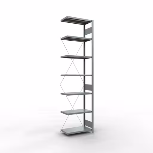 Anbauregal, Fachbodenregal Stecksystem MULTIplus250, 3000 x 750 x 400 mm (HxBxT), 7 Fachböden, Kreuzstrebe, verzinkt aus der Kategorie Anbauregal mit der Artikelnummer 12947-75