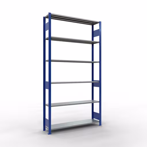 Grundregal, Fachbodenregal Stecksystem MULTIplus150, 2500 x 1300 x 300 mm (HxBxT), 6 Fachböden, Längenriegel, RAL 5010 enzianblau/verzinkt aus der Kategorie Grundregal mit der Artikelnummer 12731-130-LR-B