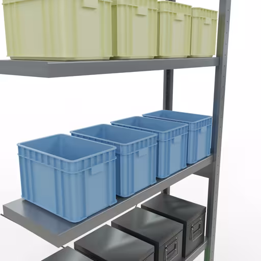 Produktbild Nr.11 des Artikels Anbauregal, Fachbodenregal Stecksystem MULTIplus250, 2500 x 1000 x 300 mm (HxBxT), 6 Fachböden, Kreuzstrebe, verzinkt aus der Produktreihe Stecksystem von der Marke Schulte Lagertechnik