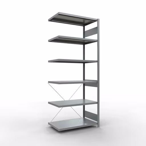 Anbauregal, Fachbodenregal Stecksystem MULTIplus250, 2500 x 1000 x 600 mm (HxBxT), 6 Fachböden, Kreuzstrebe, verzinkt aus der Kategorie Anbauregal mit der Artikelnummer 12966