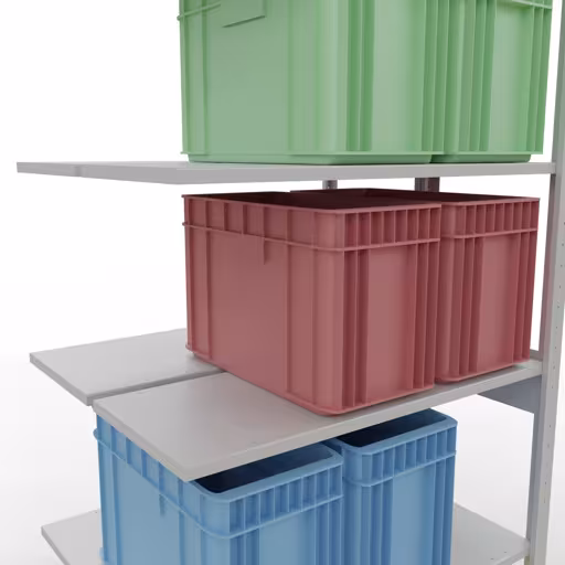 Andere Ansicht des Artikels Anbauregal, Doppelregal, Fachbodenregal Stecksystem MULTIplus150, 2500 x 1000 x (2x400) mm (HxBxT), 2x6 Fachböden, Längenriegel, RAL 7035 lichtgrau aus der Kategorie Fachbodenregale