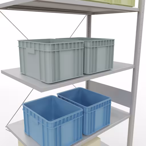 Abbildung Nr 16 des Artikels Anbauregal, Fachbodenregal Stecksystem MULTIplus85, 3000 x 1000 x 600 mm (HxBxT), 7 Fachböden, Kreuzstrebe, RAL 7035 lichtgrau aus der Produktgruppe Stecksystem von der Marke Schulte Lagertechnik