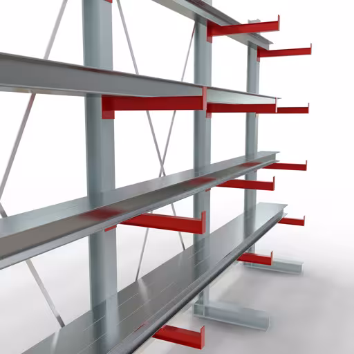 Abbildung Nr 12 des Artikels K 3000 Komplettregal, einseitig, 2500 x 3900 x 500 mm, RAL 7001 / RAL 3000, 5 Lagerebenen aus der Produktgruppe Kragarmregale von der Marke Schulte Lagertechnik