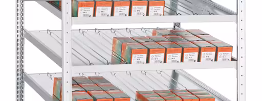 Andere Ansicht des Artikels Zusatzebene für Kanbanregal MULTIplus150, 1000 x 600, verzinkt, mit Trenn- und Seitenführungen aus der Kategorie Fachbodenregale