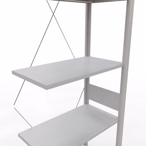 Produktbild Nr.7 des Artikels Anbauregal, Fachbodenregal Stecksystem MULTIplus150, 3000 x 750 x 400 mm (HxBxT), 7 Fachböden, Kreuzstrebe, RAL 7035 lichtgrau aus der Produktreihe Stecksystem von der Marke Schulte Lagertechnik