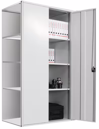 Flügeltürschrank, Anbauregal 2000 x 1000 x 1000 mm, RAL 7035 lichtgrau/verzinkt, 5 MULTIplus250-Fachböden, Seitenwand, Rückwand, 1 Stück Flügeltür aus der Kategorie Anbauregal mit der Artikelnummer 12995-M6