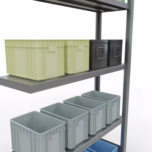 Produktbild Nr 12 des Artikels Anbauregal, Fachbodenregal Stecksystem MULTIplus330, 2000 x 1000 x 300 mm (HxBxT), 5 Fachböden, Längenriegel, verzinkt Abbildung Nr 12 des Artikels Anbauregal, Fachbodenregal Stecksystem MULTIplus330, 2000 x 1000 x 300 mm (HxBxT), 5 Fachböden, Längenriegel, verzinkt aus der Produktgruppe Stecksystem von der Marke Schulte Lagertechnik