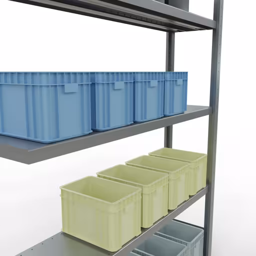 Zusatzbild des Artikels Anbauregal, Fachbodenregal Stecksystem MULTIplus250, 2000 x 1300 x 300 mm (HxBxT), 5 Fachböden, Längenriegel, verzinkt aus Anbauregal