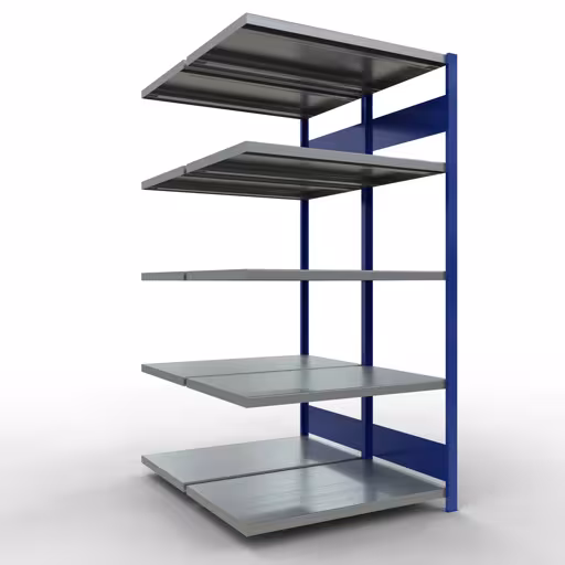 Anbauregal, Doppelregal, Fachbodenregal Stecksystem MULTIplus250, 2000 x 1000 x (2x600) mm (HxBxT), 2x5 Fachböden, Längenriegel, RAL 5010 enzianblau aus der Kategorie Doppelregale mit der Artikelnummer 33265-B