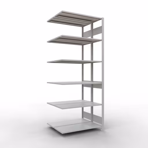 Anbauregal, Doppelregal, Fachbodenregal Stecksystem MULTIplus150, 2500 x 1000 x (2x400) mm (HxBxT), 2x6 Fachböden, Längenriegel, RAL 7035 lichtgrau aus der Kategorie Doppelregale mit der Artikelnummer 33146