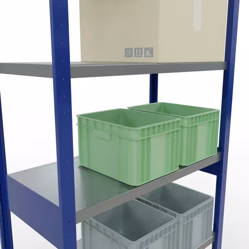 Grundregal, Fachbodenregal Stecksystem MULTIplus250, 2500 x 1000 x 500 mm (HxBxT), 6 Fachböden, Längenriegel, RAL 5010 enzianblau/verzinkt von Schulte Lagertechnik aus der Kategorie Stecksystem