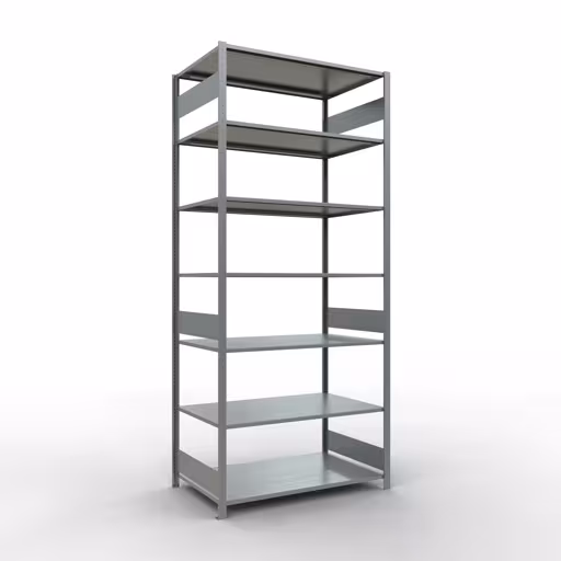 Grundregal, Fachbodenregal Stecksystem MULTIplus150, 3000 x 1300 x 800 mm (HxBxT), 7 Fachböden, Längenriegel, verzinkt aus der Kategorie Grundregal mit der Artikelnummer 12782-130-LR