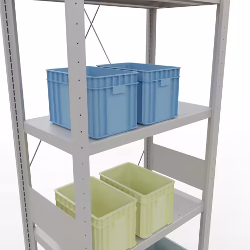 Produktbild Nr 14 des Artikels Grundregal, Fachbodenregal Stecksystem MULTIplus250, 3000 x 750 x 400 mm (HxBxT), 7 Fachböden, Kreuzstrebe, RAL 7035 lichtgrau Abbildung Nr 14 des Artikels Grundregal, Fachbodenregal Stecksystem MULTIplus250, 3000 x 750 x 400 mm (HxBxT), 7 Fachböden, Kreuzstrebe, RAL 7035 lichtgrau aus der Produktgruppe Stecksystem von der Marke Schulte Lagertechnik