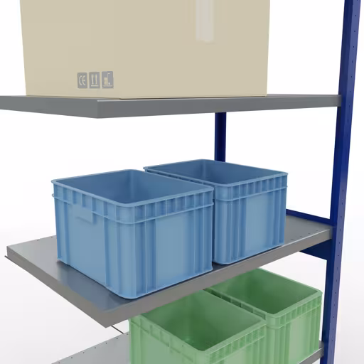 Anbauregal, Fachbodenregal Stecksystem MULTIplus250, 2500 x 1000 x 600 mm (HxBxT), 6 Fachböden, Kreuzstrebe, RAL 5010 enzianblau/verzinkt von Schulte Lagertechnik aus der Kategorie Stecksystem