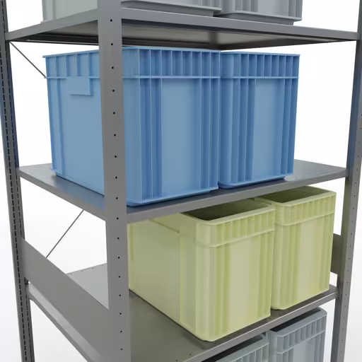 Zusatzbild des Artikels Grundregal, Fachbodenregal Stecksystem MULTIplus150, 3000 x 1000 x 800 mm (HxBxT), 7 Fachböden, Kreuzstrebe, verzinkt aus Grundregal