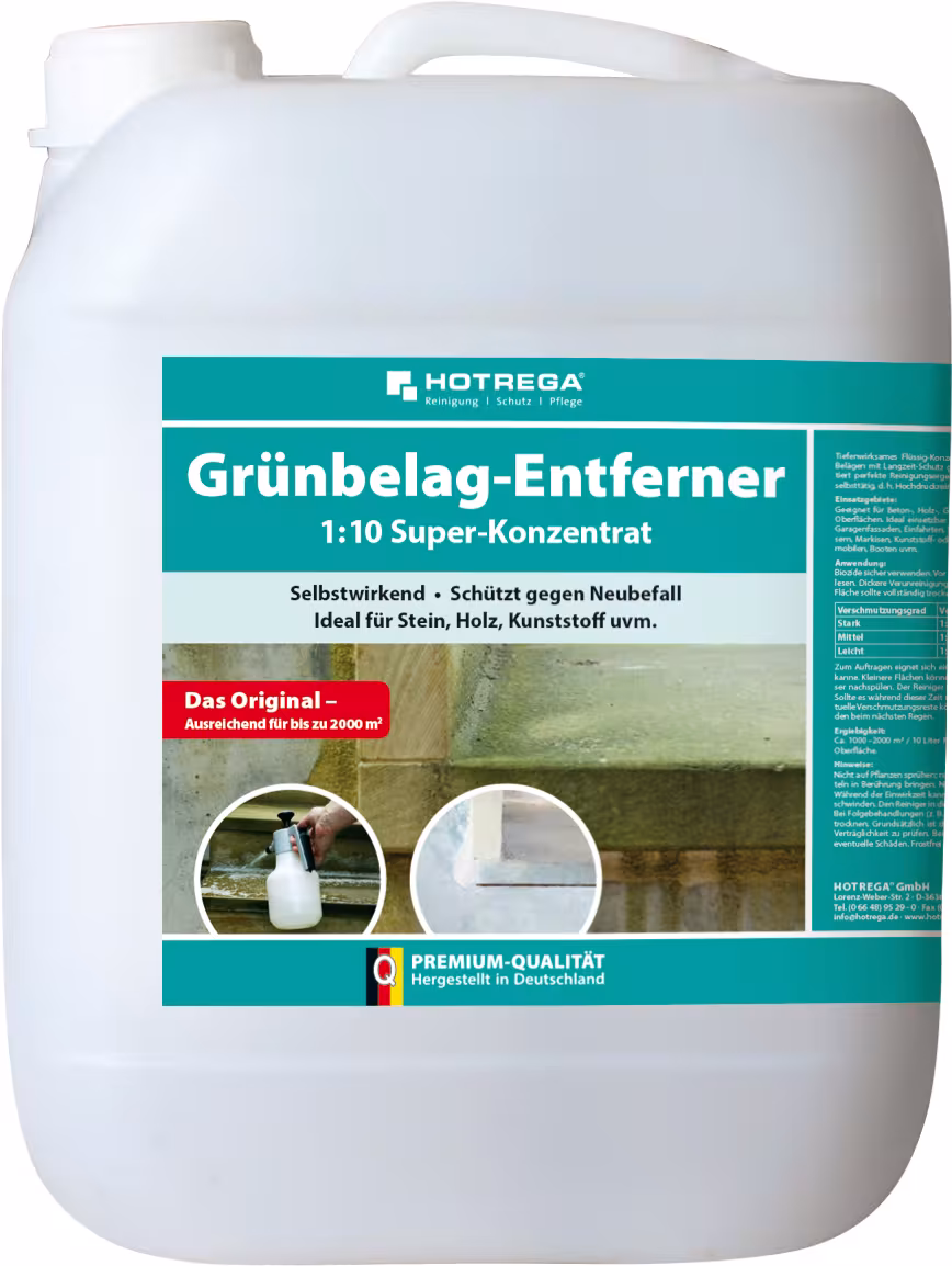Grünbelag-Entferner | HOTREGA® Typ Ausführung: 10 Liter Kanister aus der Kategorie Gartenreiniger mit der Artikelnr. H110800010