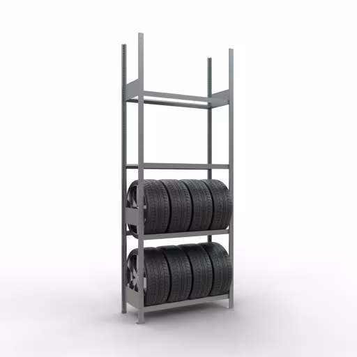 Abbildung Nr 11 des Artikels Grundregal, Räder-/Reifenregal, 2750 x 1050 x 400 mm (HxBxT), verzinkt, 4 Lagerebenen á 150 kg Fachlast pro Ebene aus der Produktgruppe Fachbodenregale von der Marke Schulte Lagertechnik