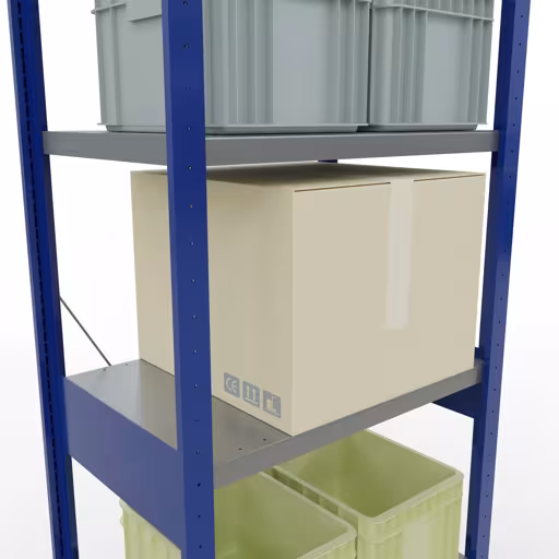 Abbildung Nr 14 des Artikels Grundregal, Fachbodenregal Stecksystem MULTIplus250, 2500 x 750 x 500 mm (HxBxT), 6 Fachböden, Kreuzstrebe, RAL 5010 enzianblau/verzinkt/verzinkt aus der Produktgruppe Stecksystem von der Marke Schulte Lagertechnik