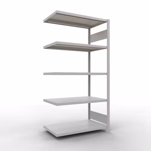 Anbauregal, Fachbodenregal Stecksystem MULTIplus330, 2000 x 1000 x 600 mm (HxBxT), 5 Fachböden, Längenriegel, RAL 7035 lichtgrau aus der Kategorie Anbauregal mit der Artikelnummer 33865-LR