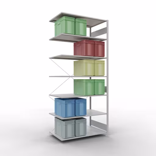 Stecksystem Anbauregal 3000x1300x800 mm, Typ 150 kg, lichtgrau mit der GTIN 4004514293602 Stecksystem Anbauregal 3000x1300x800 mm, Typ 150 kg, lichtgrau von Schulte Lagertechnik mit der Artikelnr. 32687-130