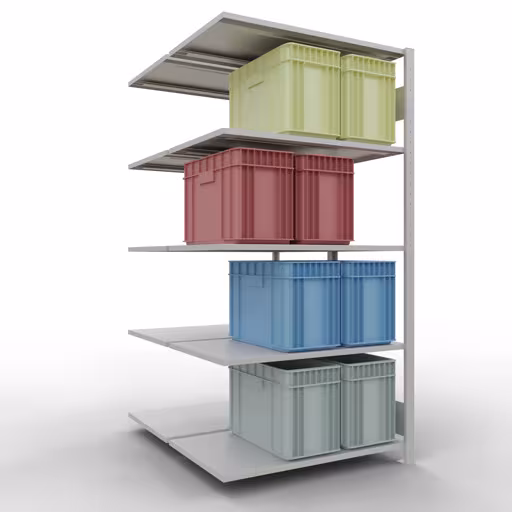 Anbauregal, Doppelregal, Fachbodenregal Stecksystem MULTIplus150, 2000 x 1000 x (2x600) mm (HxBxT), 2x5 Fachböden, Längenriegel, RAL 7035 lichtgrau von Schulte Lagertechnik mit der Artikelnr. 33165