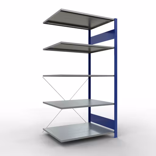Anbauregal, Fachbodenregal Stecksystem MULTIplus150, 2000 x 1000 x 800 mm (HxBxT), 5 Fachböden, Kreuzstrebe, RAL 5010/verzinkt aus der Kategorie Anbauregal mit der Artikelnummer 12585-B