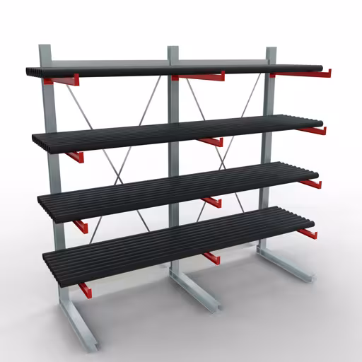 Produktbild Nr 11 des Artikels K 6000 Komplettregal, einseitig, 3000 x 3000 x 1000 mm, RAL 7001 / RAL 3000, 5 Lagerebenen Abbildung Nr 11 des Artikels K 6000 Komplettregal, einseitig, 3000 x 3000 x 1000 mm, RAL 7001 / RAL 3000, 5 Lagerebenen aus der Produktgruppe Kragarmregale von der Marke Schulte Lagertechnik