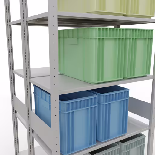 Zusatzbild des Artikels Grundregal, Doppelregal, Fachbodenregal Stecksystem MULTIplus150, 3000 x 1000 x (2x500) mm (HxBxT), 2x7 Fachböden, Längenriegel, RAL 7035 lichtgrau aus Doppelregale
