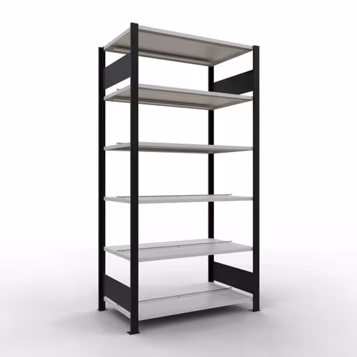 Abbildung Nr 13 des Artikels Grundregal, Büro-Fachbodenregal Stecksystem MULTIplus150, 2000 x 1000 x 600 mm (HxBxT), 6 Fachböden, Längenriegel, mit Mittelanschlag, schwarz/lichtgrau aus der Produktgruppe Büroregale von der Marke Schulte Lagertechnik