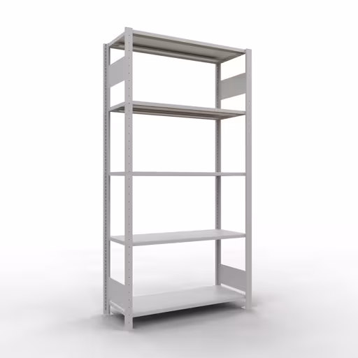 Grundregal, Fachbodenregal Stecksystem MULTIplus85, 2000 x 1000 x 400 mm (HxBxT), 5 Fachböden, Längenriegel, RAL 7035 lichtgrau aus der Kategorie Grundregal mit der Artikelnummer 33040-LR