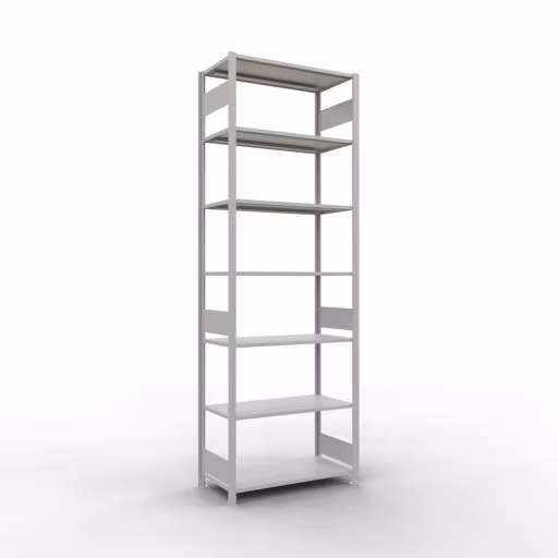 Grundregal, Fachbodenregal Stecksystem MULTIplus85, 3000 x 1000 x 500 mm (HxBxT), 7 Fachböden, Längenriegel, RAL 7035 lichtgrau aus der Kategorie Grundregal mit der Artikelnummer 33052-LR