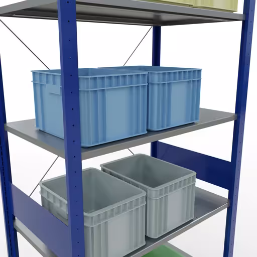 Abbildung Nr 10 des Artikels Grundregal, Fachbodenregal Stecksystem MULTIplus85, 3000 x 1000 x 600 mm (HxBxT), 7 Fachböden, Kreuzstrebe, RAL 5010 enzianblau aus der Produktgruppe Stecksystem von der Marke Schulte Lagertechnik