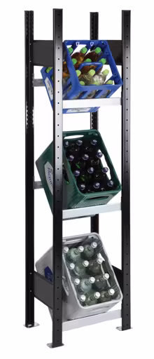 Abbildung Nr 7 des Artikels Grundregal, Getränkekistenregal 1800 x 400 x 300 mm (HxBxT), schwarz/silber, 3 Ebenen für 3 Getränkekisten aus der Produktgruppe Fachbodenregale von der Marke Schulte Lagertechnik