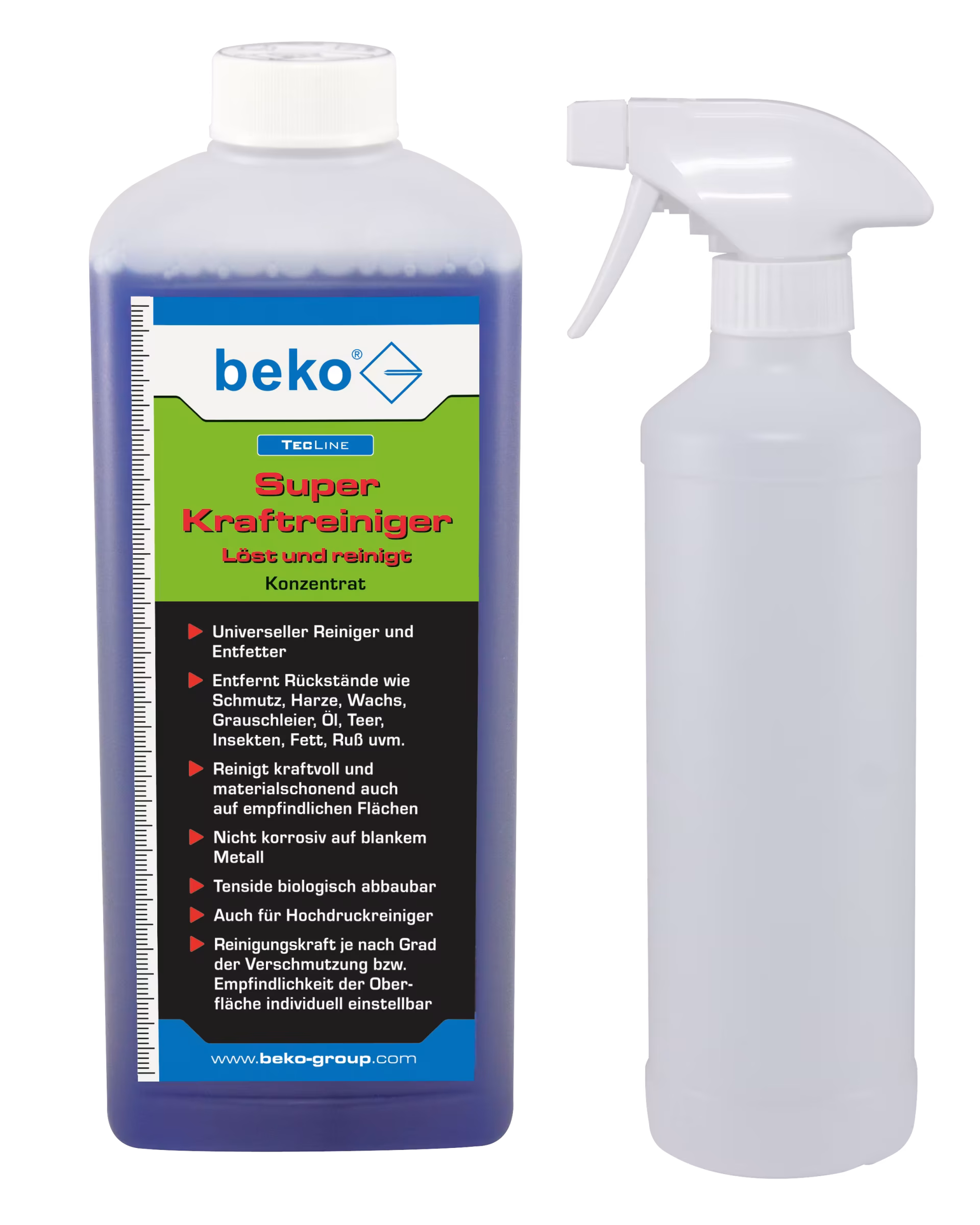 1 x TecLine Super-Kraftreiniger 1 l, 1 x Sprühflasche 500 ml leer aus der Kategorie Universalreiniger mit der Artikelnr. 999 101 009