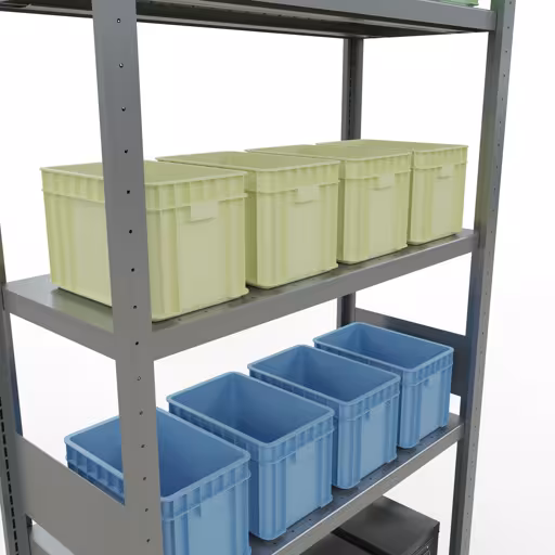 Abbildung Nr 11 des Artikels Grundregal, Fachbodenregal Stecksystem MULTIplus330, 3000 x 1000 x 400 mm (HxBxT), 7 Fachböden, Längenriegel, verzinkt aus der Produktgruppe Stecksystem von der Marke Schulte Lagertechnik