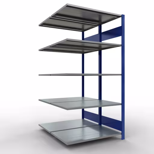 Anbauregal, Doppelregal, Fachbodenregal Stecksystem MULTIplus150, 2000 x 1000 x (2x600) mm (HxBxT), 2x5 Fachböden, Längenriegel, RAL 5010 enzianblau aus der Kategorie Doppelregale mit der Artikelnummer 33165-B