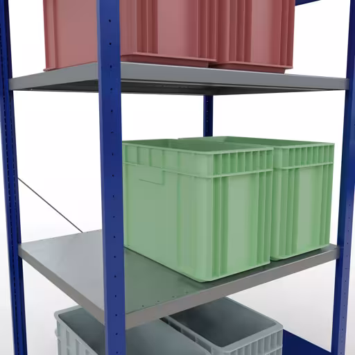 Produktbild Nr 13 des Artikels Grundregal, Fachbodenregal Stecksystem MULTIplus330, 2000 x 1000 x 800 mm (HxBxT), 5 Fachböden, Kreuzstrebe, RAL 5010 enzianblau/verzinkt Abbildung Nr 13 des Artikels Grundregal, Fachbodenregal Stecksystem MULTIplus330, 2000 x 1000 x 800 mm (HxBxT), 5 Fachböden, Kreuzstrebe, RAL 5010 enzianblau/verzinkt aus der Produktgruppe Stecksystem von der Marke Schulte Lagertechnik