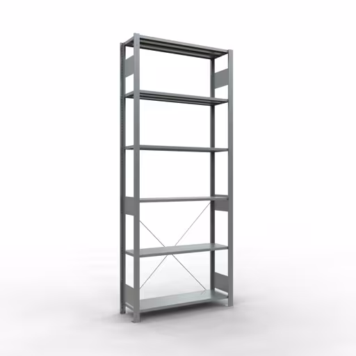 Grundregal, Fachbodenregal Stecksystem MULTIplus150, 2500 x 1000 x 300 mm (HxBxT), 6 Fachböden, Kreuzstrebe, verzinkt aus der Kategorie Grundregal mit der Artikelnummer 12731