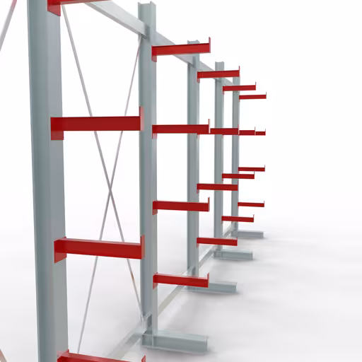 Abbildung Nr 7 des Artikels K 3000 Komplettregal, einseitig, 2500 x 6500 x 400 mm, RAL 7001 / RAL 3000, 5 Lagerebenen aus der Produktgruppe Kragarmregale von der Marke Schulte Lagertechnik