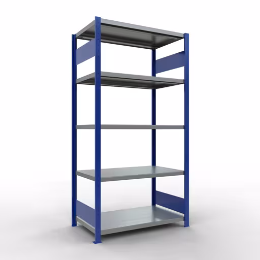 Grundregal, Fachbodenregal Stecksystem MULTIplus330, 2000 x 1000 x 600 mm (HxBxT), 5 Fachböden, Längenriegel, RAL 5010 enzianblau/verzinkt aus der Kategorie Grundregal mit der Artikelnummer 13960-LR-B
