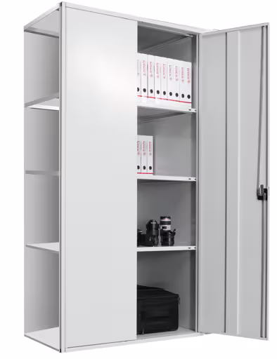 Flügeltürschrank, Anbauregal 2000 x 1000 x 500 mm, RAL 7035 lichtgrau/verzinkt, 5 MULTIplus150-Fachböden aus der Kategorie Anbauregal mit der Artikelnummer 12755-M6