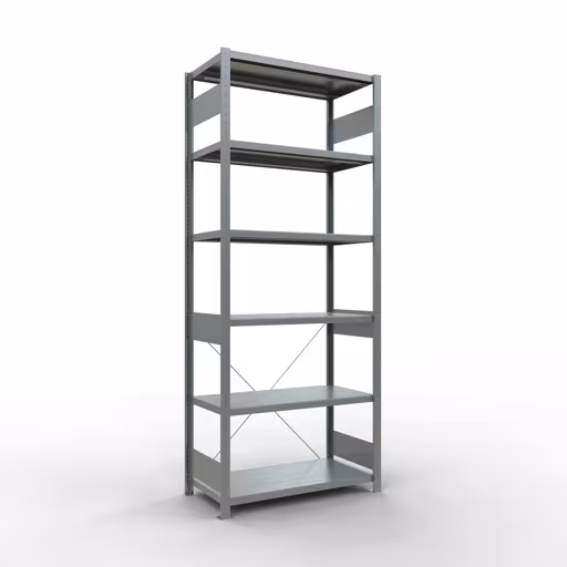Grundregal, Fachbodenregal Stecksystem MULTIplus330, 2500 x 1000 x 500 mm (HxBxT), 6 Fachböden, Kreuzstrebe, verzinkt aus der Kategorie Grundregal mit der Artikelnummer 13951